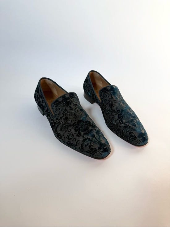 Christian Louboutin Men\'s Teal Velvet Slip-On Loafers main image 6